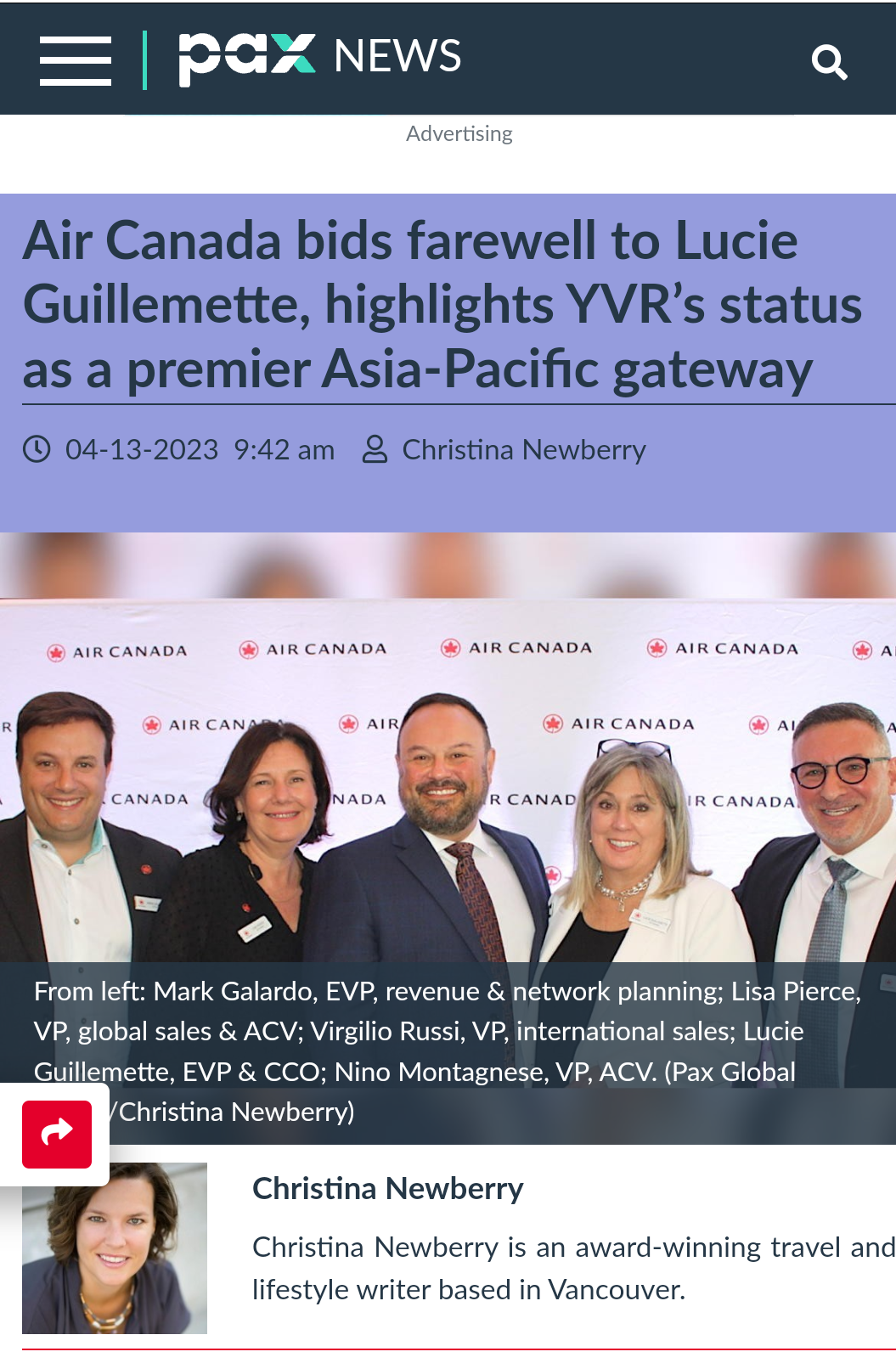 Air Canada event coverage by Vancouver travel writer Christina Newberry